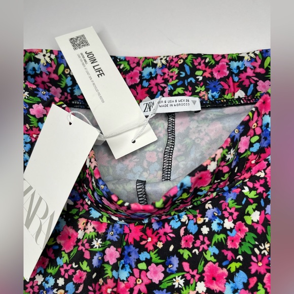 ZARA Ladies high rise floral leggings with foot strap pull on NWT Small - Picture 4 of 7